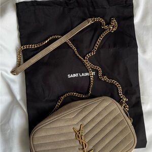 Saint Laurent Taupe Quilted Lou Camera Bag with Gold Chain